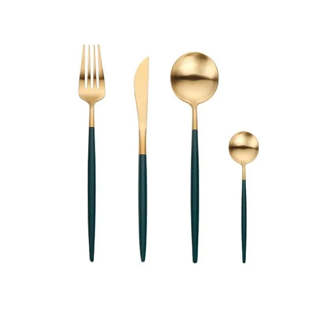 Gold Round Cutlery Set  Stainless Steel (4pcs