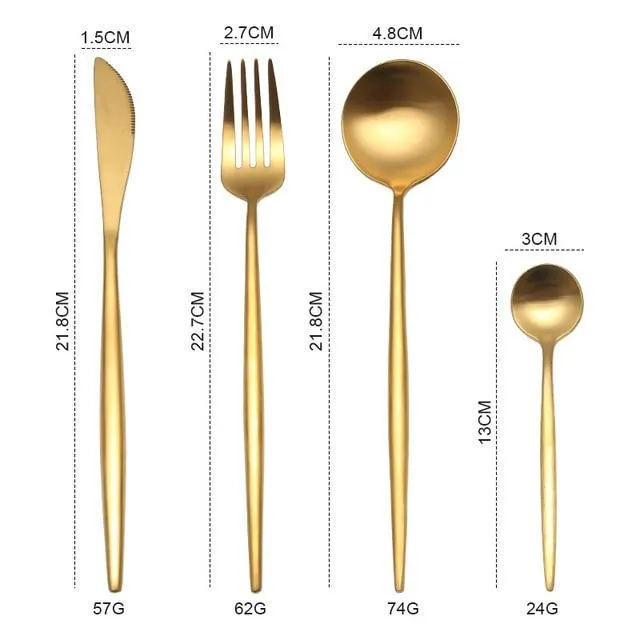 Gold Round Cutlery Set  Stainless Steel (4pcs