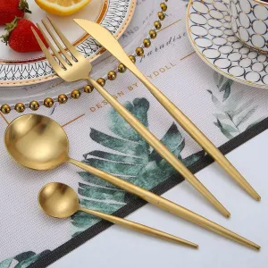 Gold Round Cutlery Set  Stainless Steel (4pcs