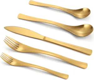 Gold Silverware Set, Bysta 20-Piece Flatware Set, Stainless Steel Utensils Service for 4, Tableware Cutlery Set for Home and Restaurant, Include Knife/Fork/Spoon, Satin Finish, Dishwasher Safe