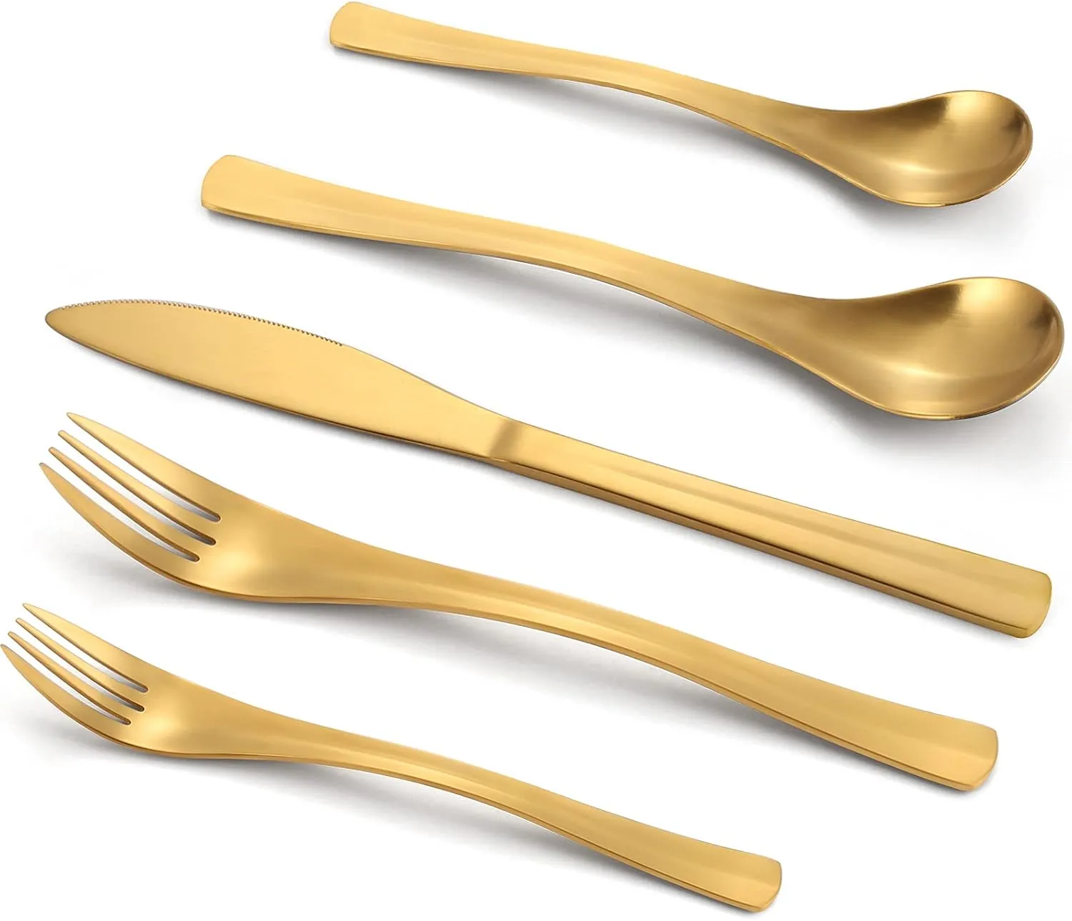 Gold Silverware Set, Bysta 20-Piece Flatware Set, Stainless Steel Utensils Service for 4, Tableware Cutlery Set for Home and Restaurant, Include Knife/Fork/Spoon, Satin Finish, Dishwasher Safe