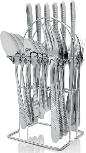 Gold Silverware Set, Caliamary 24 Pieces Flatware Set with Silverware Holder, Stainless Steel Knives and Forks and Spoons Cutlery Set Service for 6, Kitchen Utensil Tableware Set with Antiskid Handle