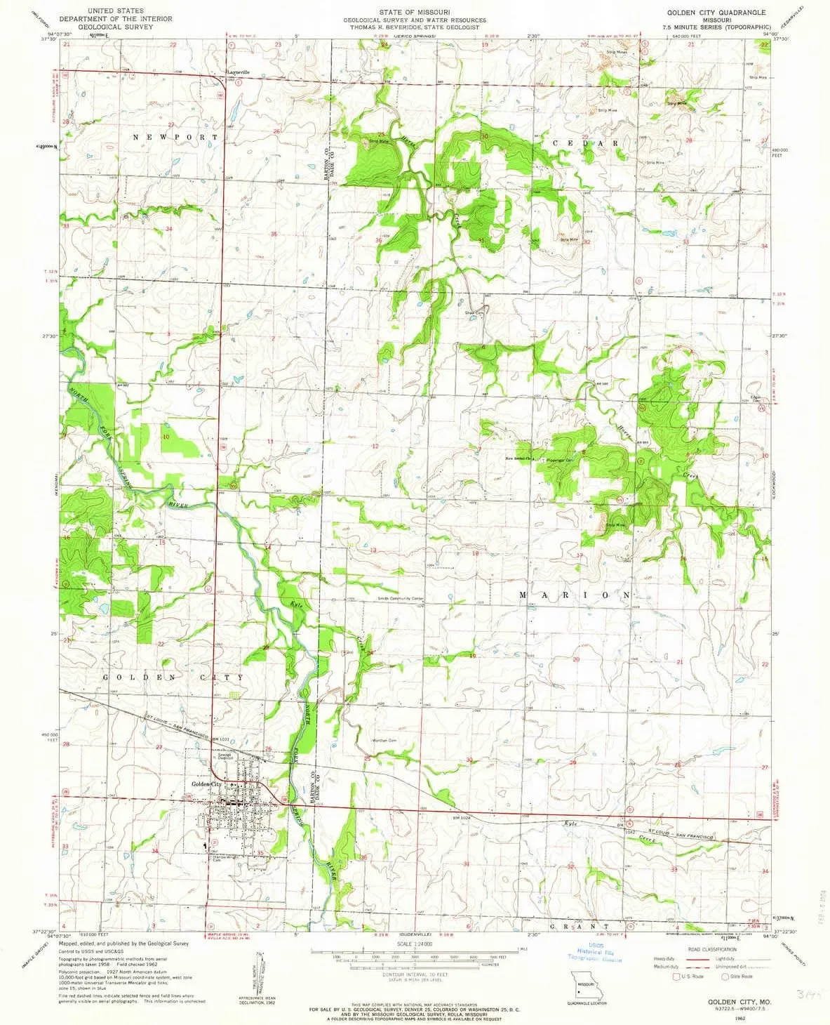 Golden City MO topo map, 1:24000 Scale, 7.5 X 7.5 Minute, Historical, 1962, Updated 1964, 26.8 x 22 in