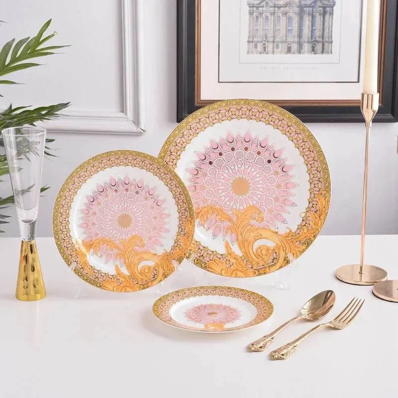 Golden Flower Bone China Tableware Set - Elegant Dining Dishware