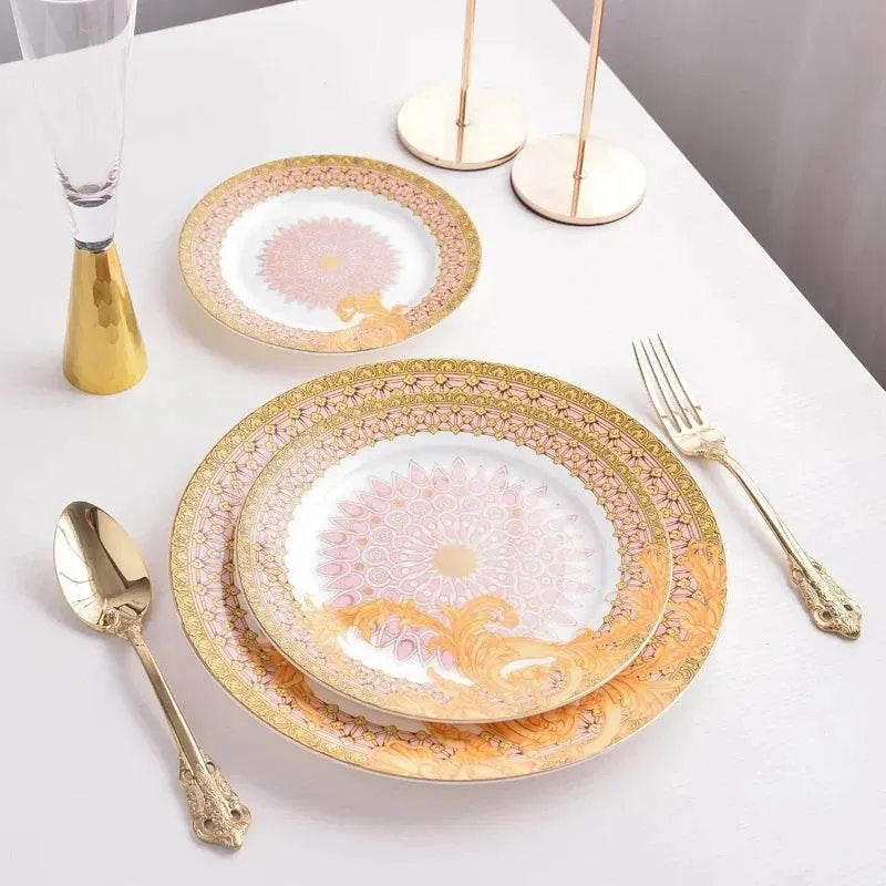 Golden Flower Bone China Tableware Set - Elegant Dining Dishware