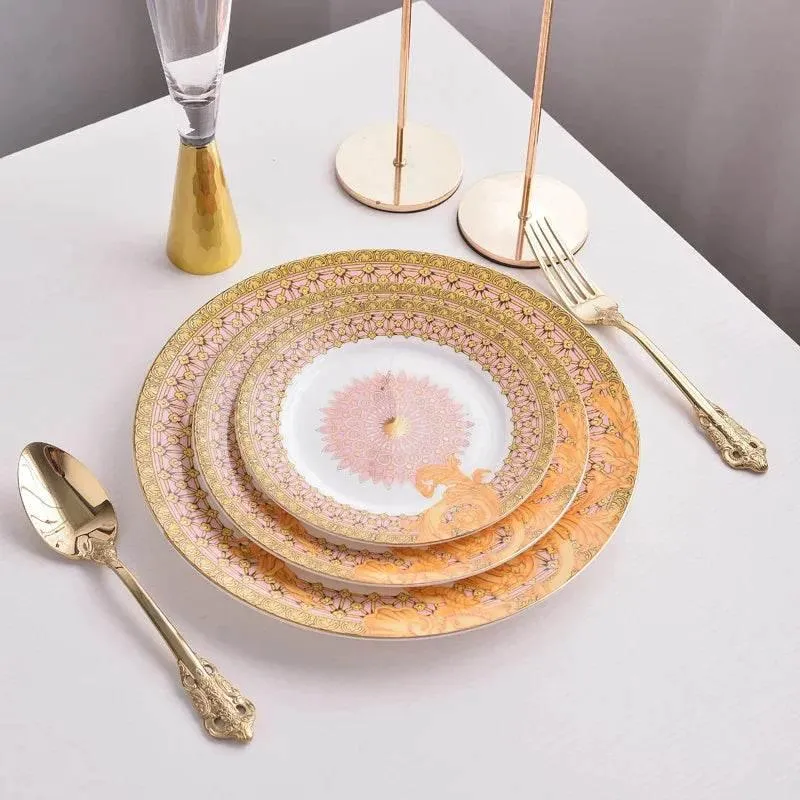 Golden Flower Bone China Tableware Set - Elegant Dining Dishware