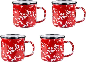 Golden Rabbit Enamelware - Set of 4-12oz Mugs (Red Swirl)