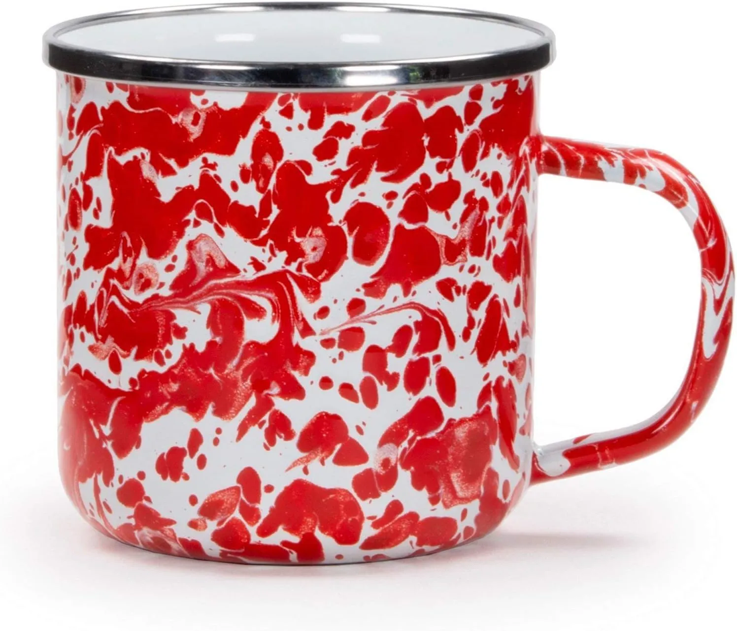 Golden Rabbit Enamelware - Set of 4-12oz Mugs (Red Swirl)