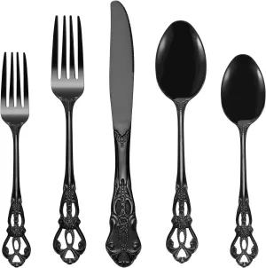 Gorgeous Retro Royal Black Stainless Steel 20 Pieces Flatware Set, Black Silverware Set, Anti-rust Stainless Steel dark Cutlery Set Utensils Including Fork Spoon and Knife