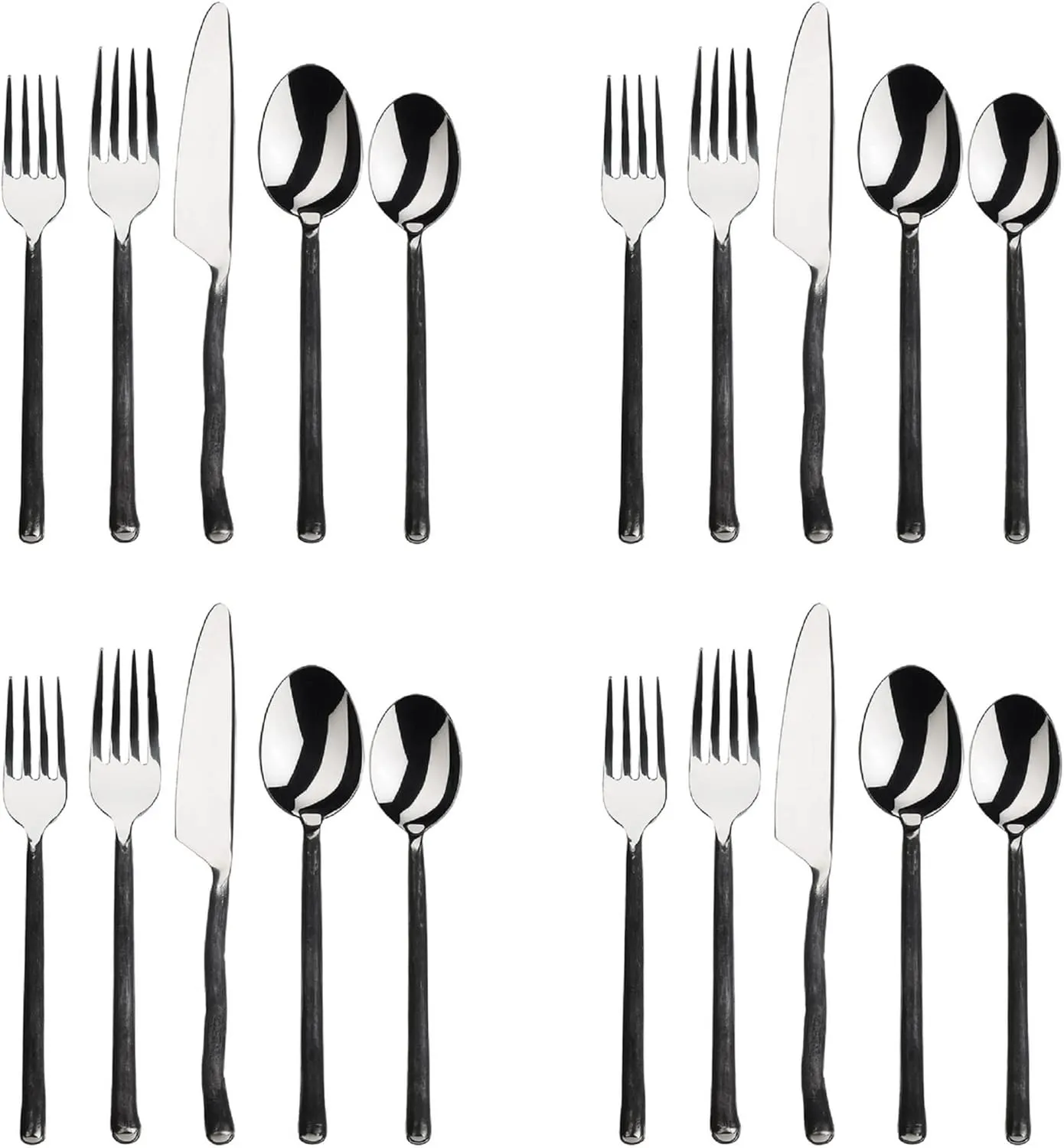 Gourmet Settings 20-Piece Silverware Montana Collection-Matte/Polished Stainless Steel Flatware Sets-Service for 4 Kitchen Cutlery Utensils Knife/Fork/Spoons, Black