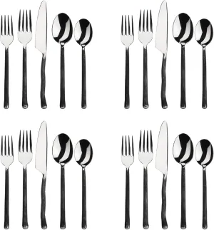 Gourmet Settings 20-Piece Silverware Montana Collection-Matte/Polished Stainless Steel Flatware Sets-Service for 4 Kitchen Cutlery Utensils Knife/Fork/Spoons, Black