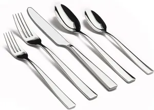 Gourmet Settings 60-Piece Silverware Resto Collection-Polished Stainless Steel Flatware Sets 12 Kitchen Cutlery Utensil Knife/Fork/Spoon