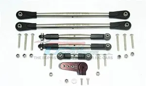 GPM For Losi 1/6 Super Baja Rey 4X4 Desert Truck Upgrade Parts Stainless Steel Adjustable Tie Rods With Aluminum Servo Horn - 29Pc Set Brown