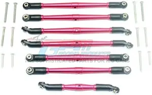 GPM For Traxxas TRX-4 Ford/Blazer Upgrade Parts Aluminum Adjustable Upper & Lower Suspension Links - 7Pc Set Red