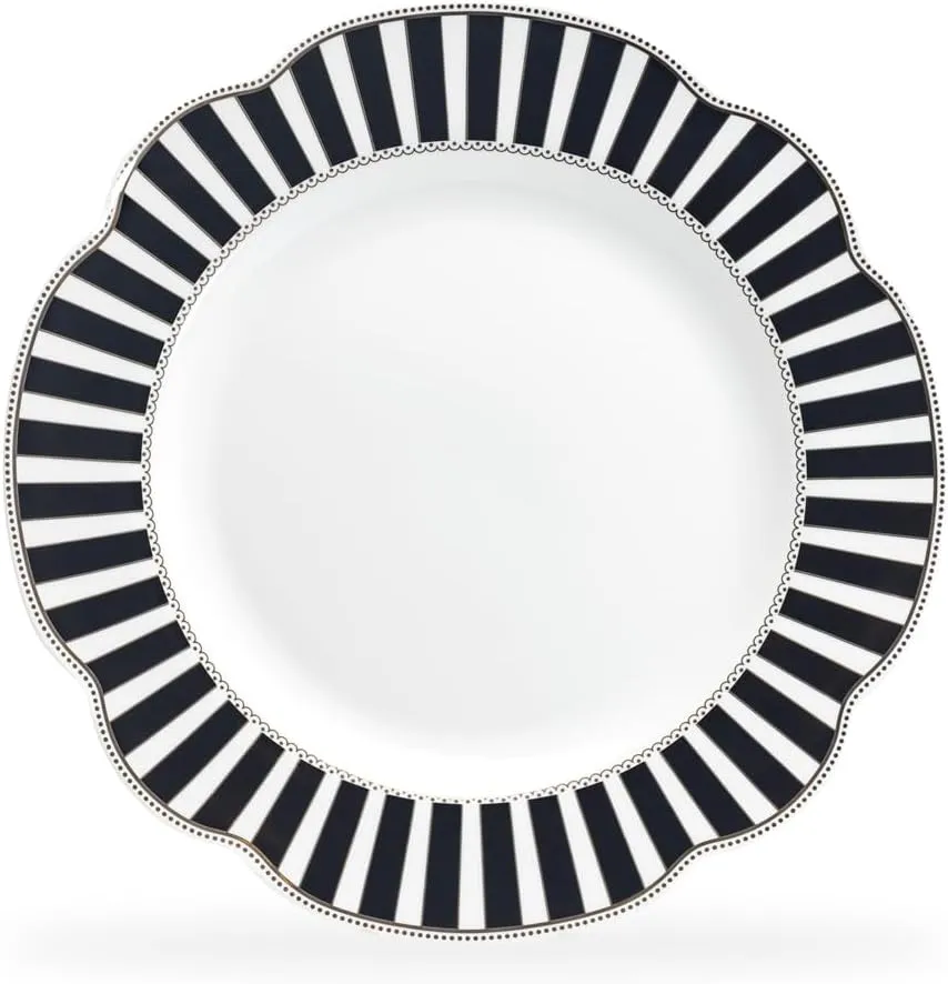 Grace Teaware Josephine Black Stripes and Dots Fine Porcelain Plate Set of 1, One plate (11.5-inch Dinner Plate)