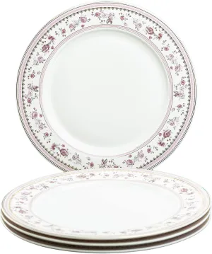 Gracie China by Coastline Imports Floral Border Set of 4 Plates, Pink Gold (10.5-inch)