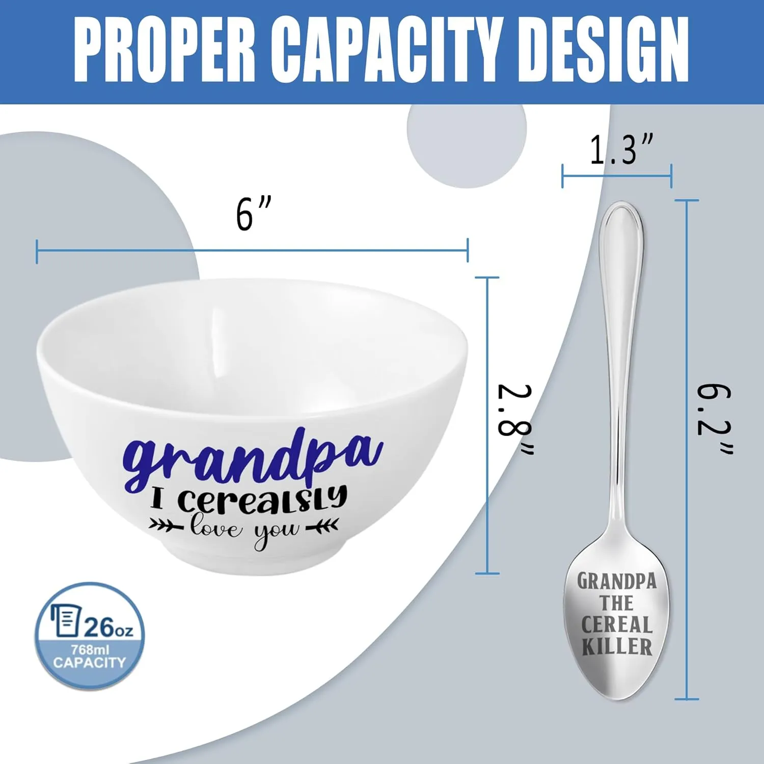 Grandpa Gifts, Christmas Grandpa Gift from Grandkids Cereal Bowl and Cereal Killer Spoon Set, Grandpa Christmas Grandparents Day Birthday Gift for Him Man Cerealsly Love You