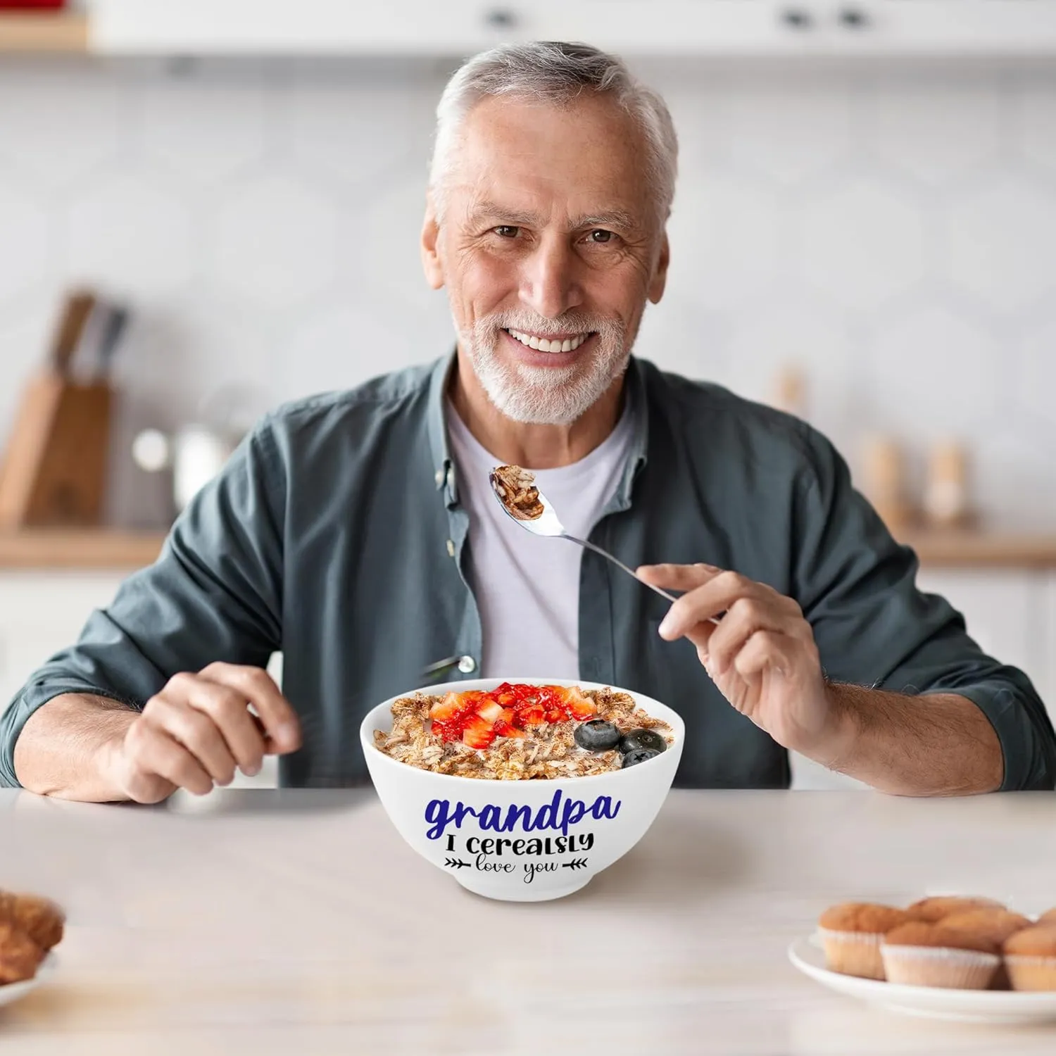Grandpa Gifts, Christmas Grandpa Gift from Grandkids Cereal Bowl and Cereal Killer Spoon Set, Grandpa Christmas Grandparents Day Birthday Gift for Him Man Cerealsly Love You
