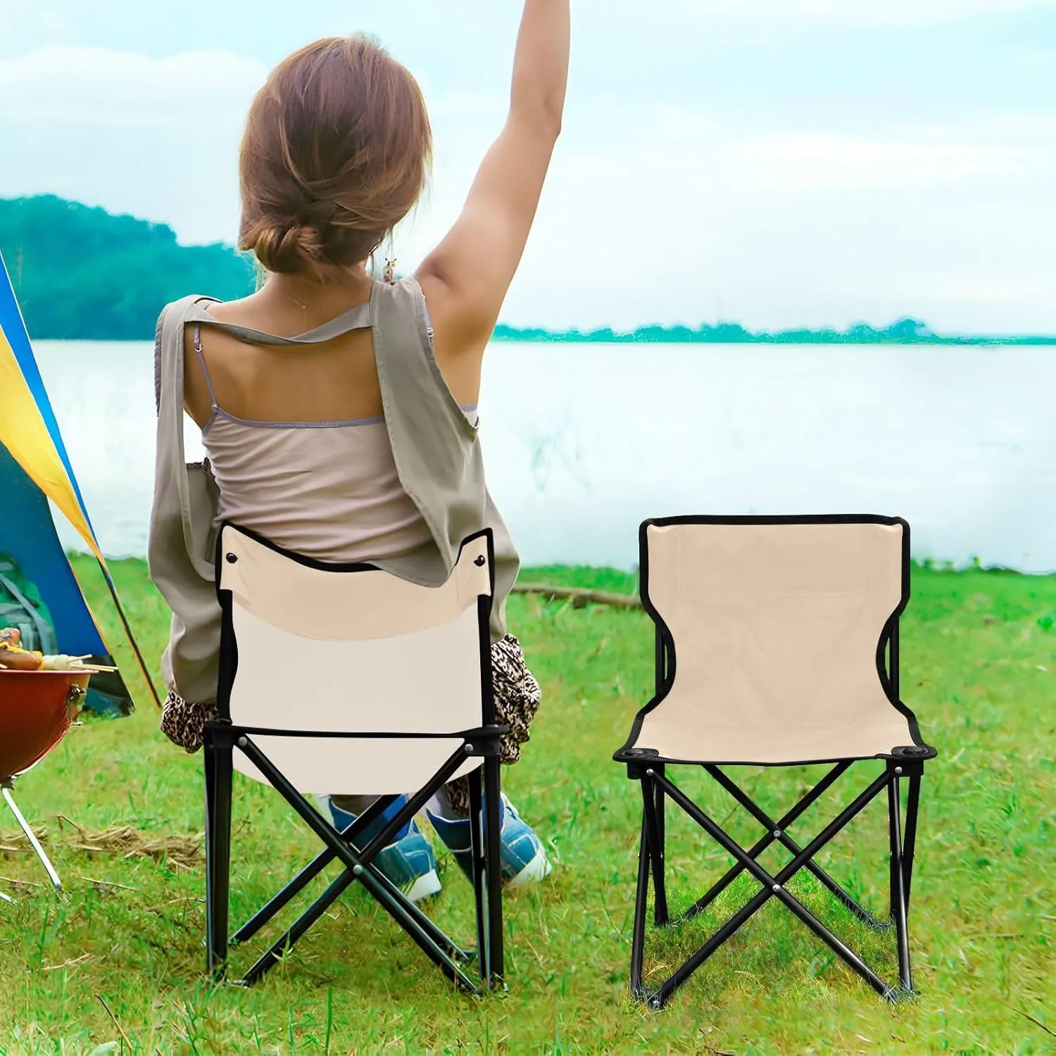 Gredecor Camping Chairs,Bisque Lightweight and Supportive Chairs and Lightweight Individuals - Compact, Durable, and Portable - Ideal for Camping, Hiking, Beach, and Picnics - Carry Bag