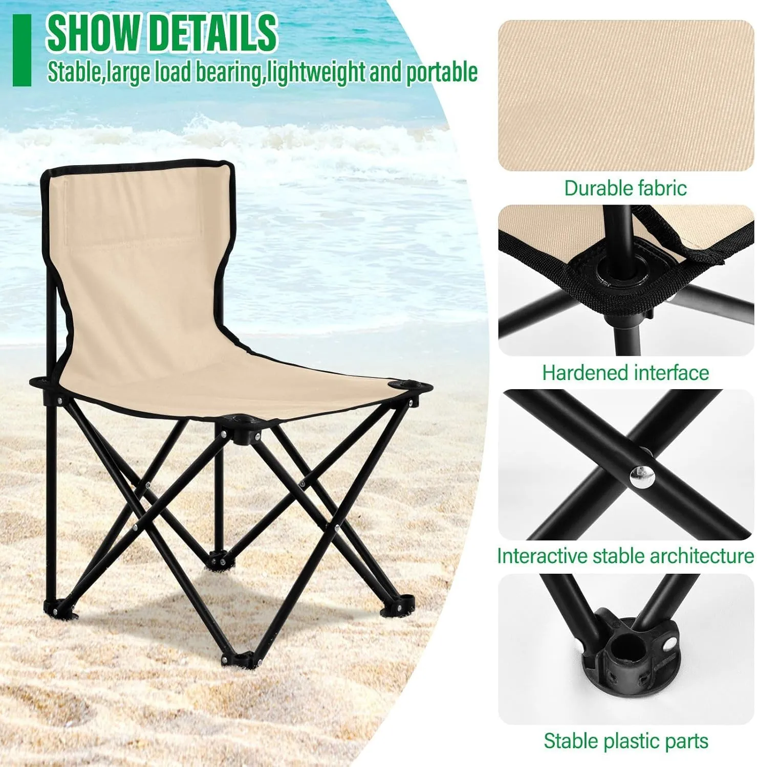 Gredecor Camping Chairs,Bisque Lightweight and Supportive Chairs and Lightweight Individuals - Compact, Durable, and Portable - Ideal for Camping, Hiking, Beach, and Picnics - Carry Bag