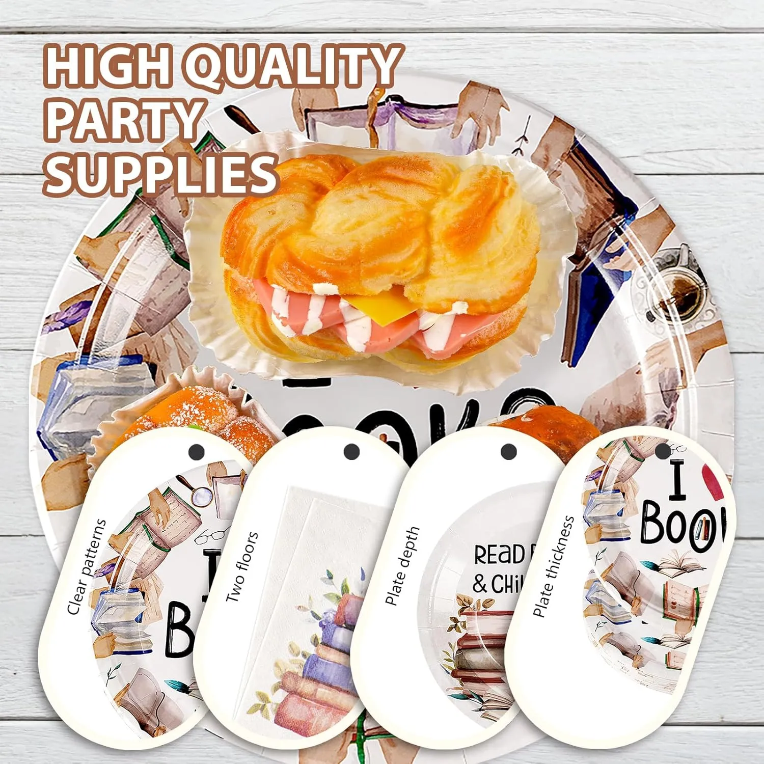 Grencian 200 Pcs Book Themed Party Decorations Book Plates and Napkins Disposable Books Club Paper Tableware Set for Books Club Library Reading Theme Birthday Party Supplies Serves 50