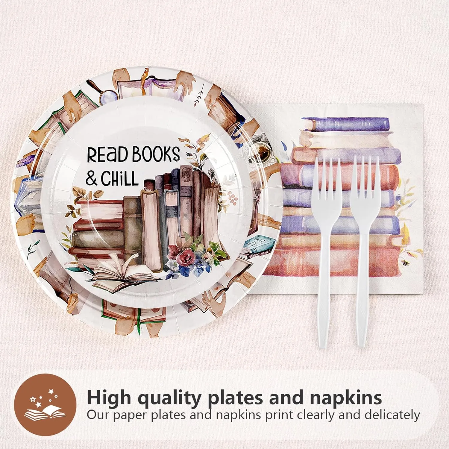 Grencian 200 Pcs Book Themed Party Decorations Book Plates and Napkins Disposable Books Club Paper Tableware Set for Books Club Library Reading Theme Birthday Party Supplies Serves 50