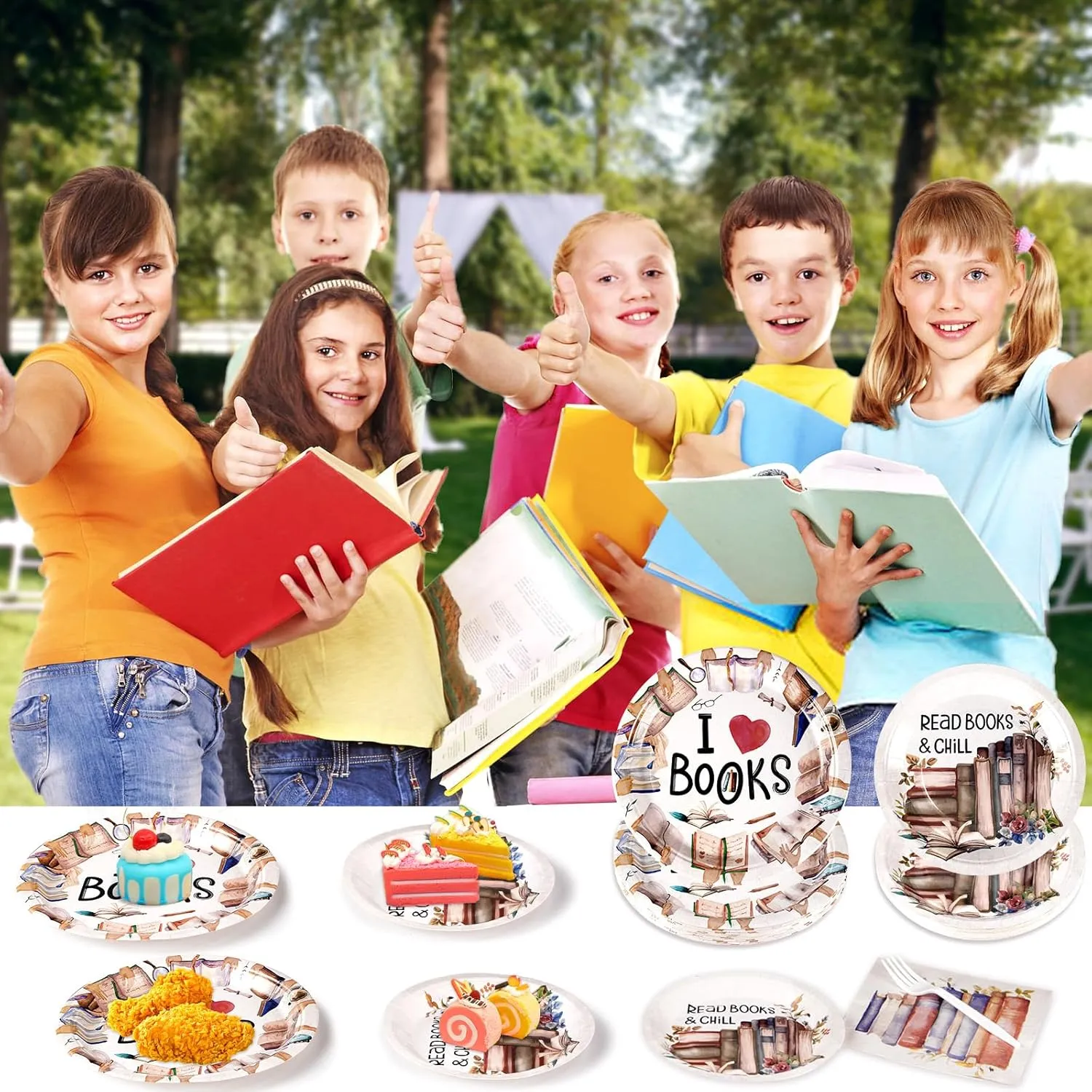 Grencian 200 Pcs Book Themed Party Decorations Book Plates and Napkins Disposable Books Club Paper Tableware Set for Books Club Library Reading Theme Birthday Party Supplies Serves 50