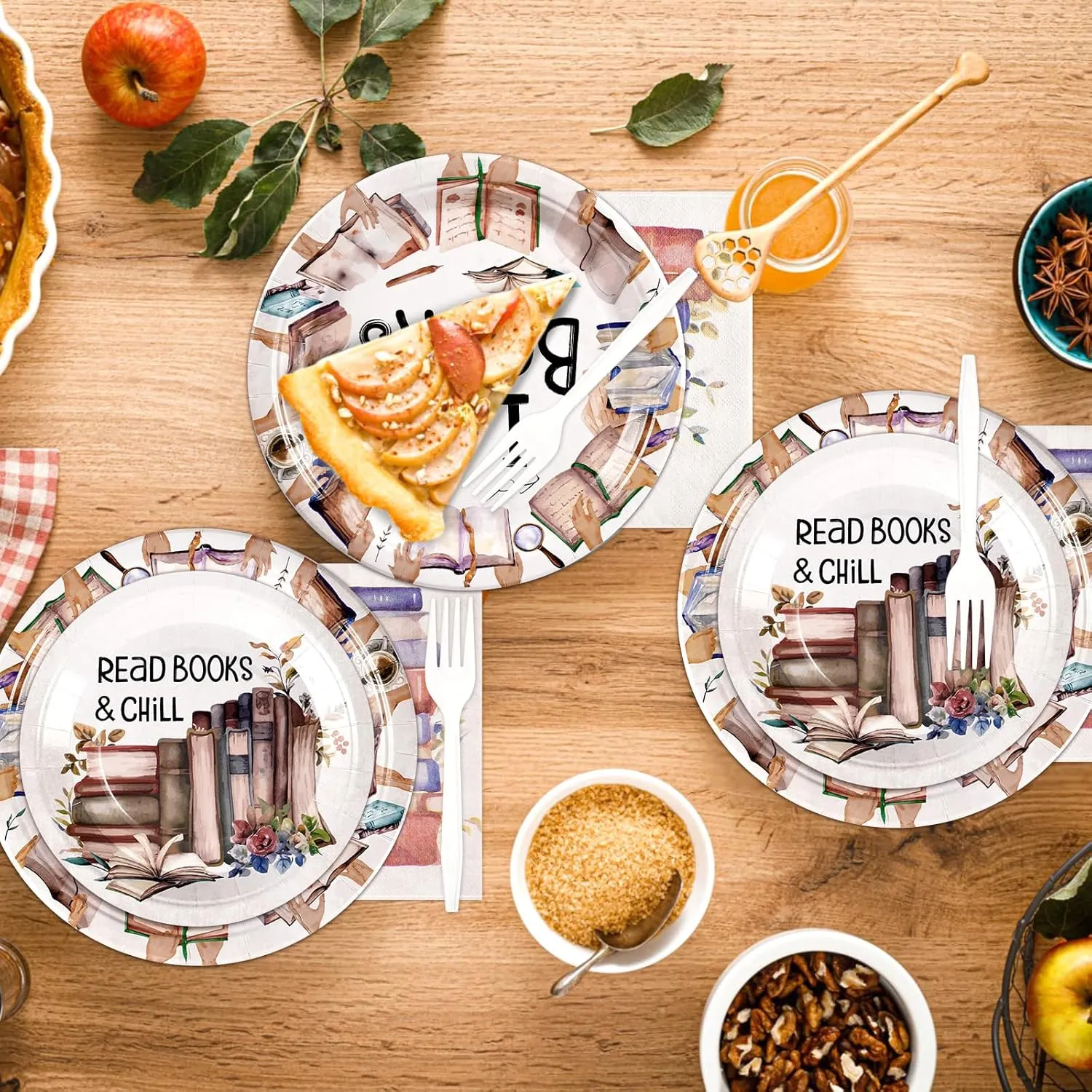 Grencian 200 Pcs Book Themed Party Decorations Book Plates and Napkins Disposable Books Club Paper Tableware Set for Books Club Library Reading Theme Birthday Party Supplies Serves 50