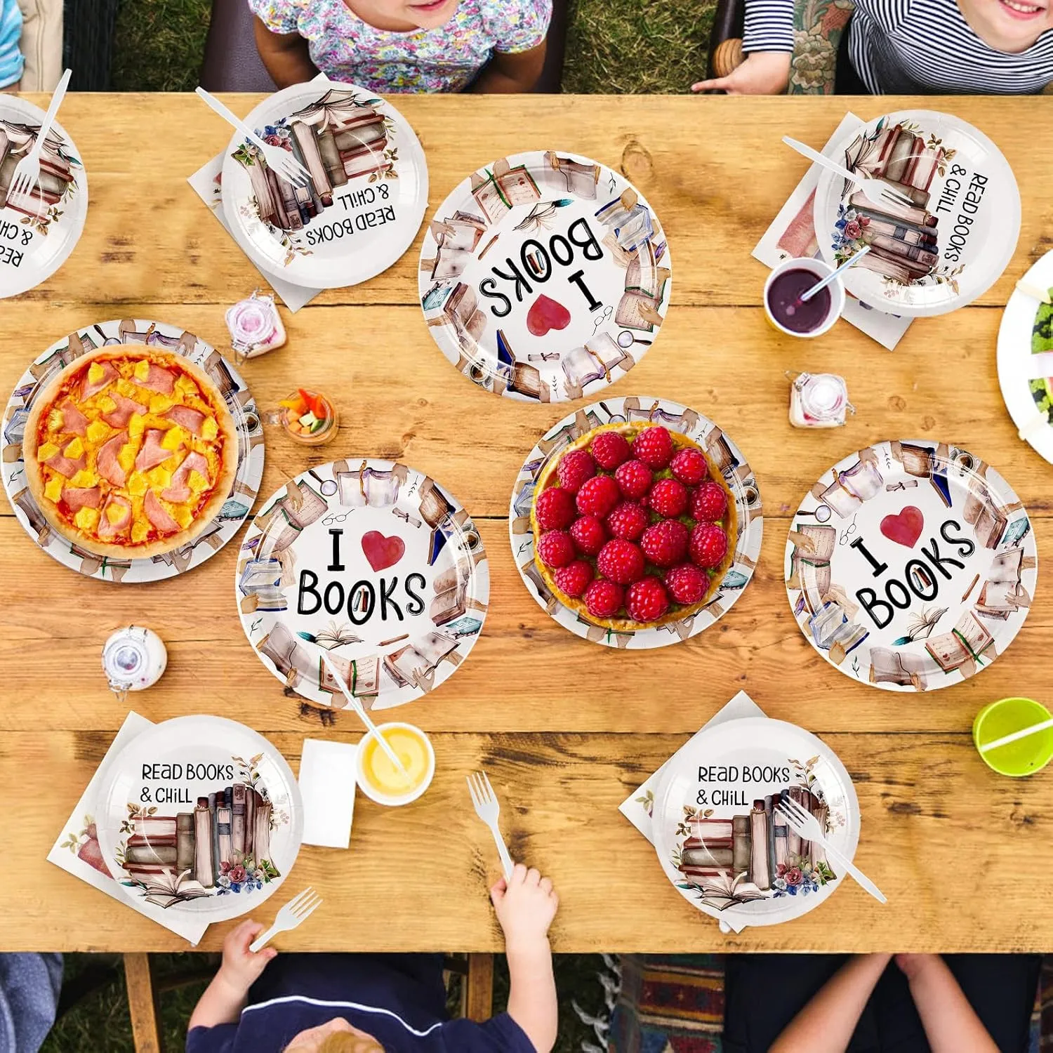 Grencian 200 Pcs Book Themed Party Decorations Book Plates and Napkins Disposable Books Club Paper Tableware Set for Books Club Library Reading Theme Birthday Party Supplies Serves 50
