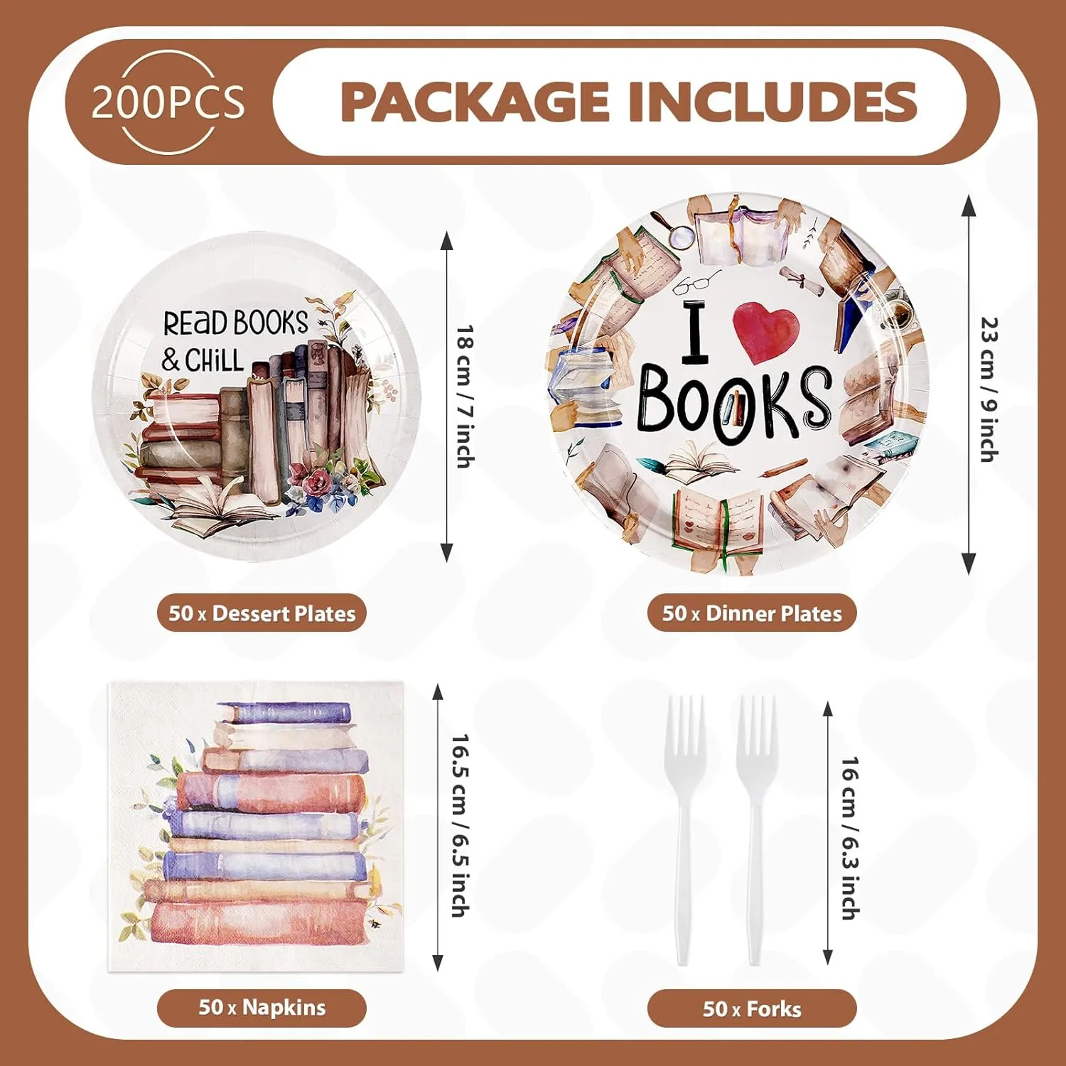 Grencian 200 Pcs Book Themed Party Decorations Book Plates and Napkins Disposable Books Club Paper Tableware Set for Books Club Library Reading Theme Birthday Party Supplies Serves 50