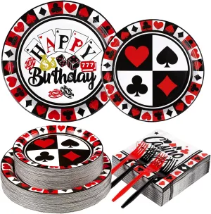 Grencian 200PCS Casino Party Decorations Poker Plates and Napkins Disposable Casino Birthday Paper Tableware Set for Las Vegas Night Poker Club Birthday Party Supplies, Serves 50