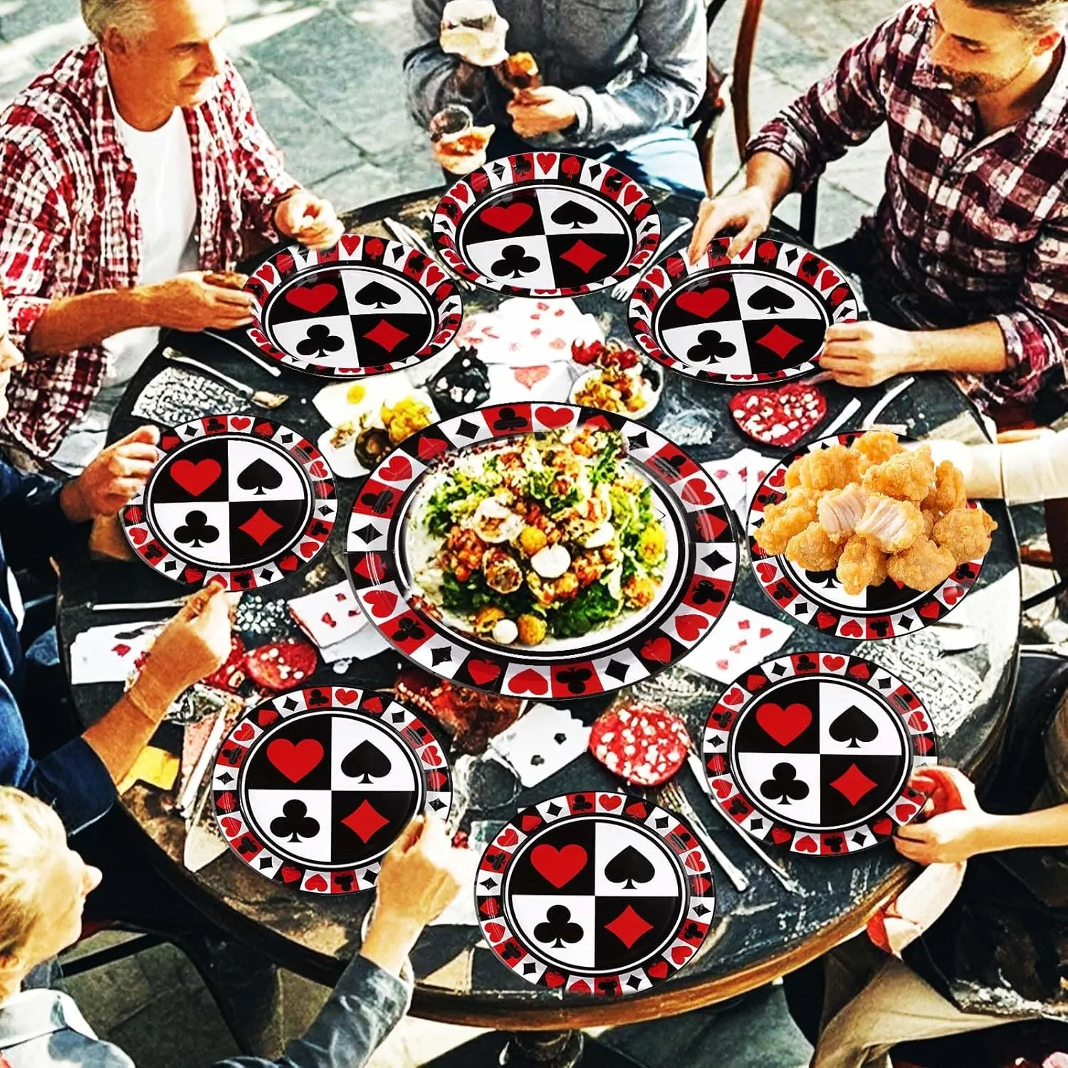 Grencian 200PCS Casino Party Decorations Poker Plates and Napkins Disposable Casino Birthday Paper Tableware Set for Las Vegas Night Poker Club Birthday Party Supplies, Serves 50