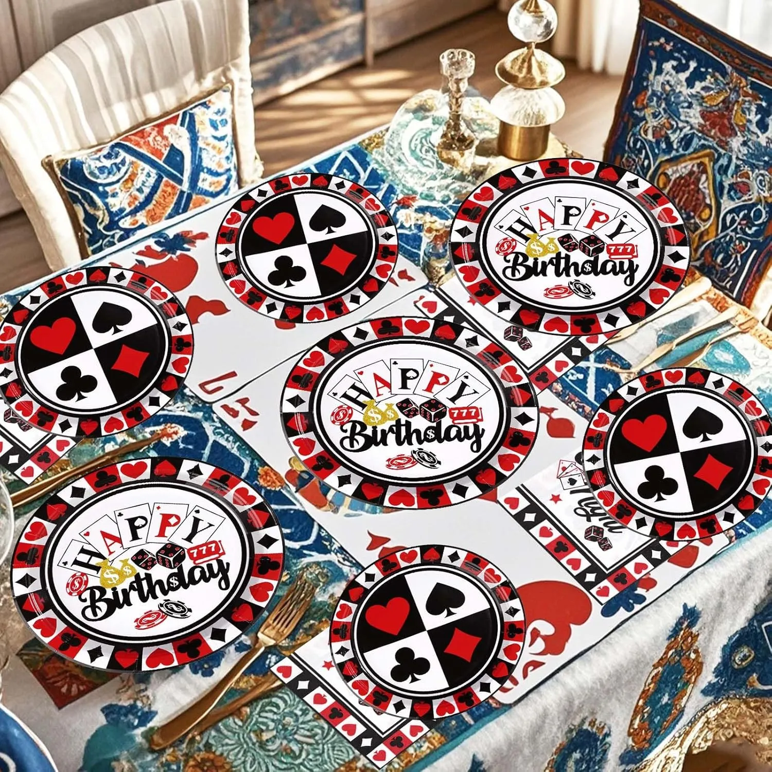 Grencian 200PCS Casino Party Decorations Poker Plates and Napkins Disposable Casino Birthday Paper Tableware Set for Las Vegas Night Poker Club Birthday Party Supplies, Serves 50