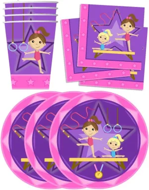 Gymnastics Star Birthday Party Supplies Set Plates Napkins Cups Tableware Kit for 16