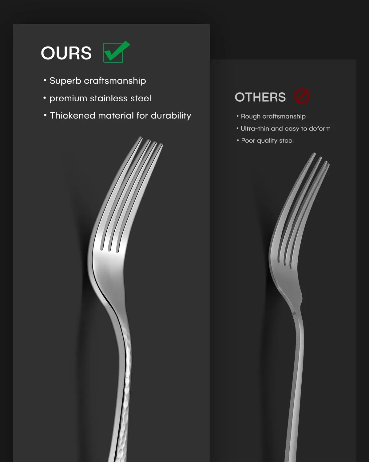 Hammered Silverware Set, Ollex 10-Piece Silver Flatware Set for 2 Mirror Finish Stainless Steel Eating Utensils Sets Include Forks Spoons and Knives Tableware Kitchen Cutlery Sets, Dishwasher Safe