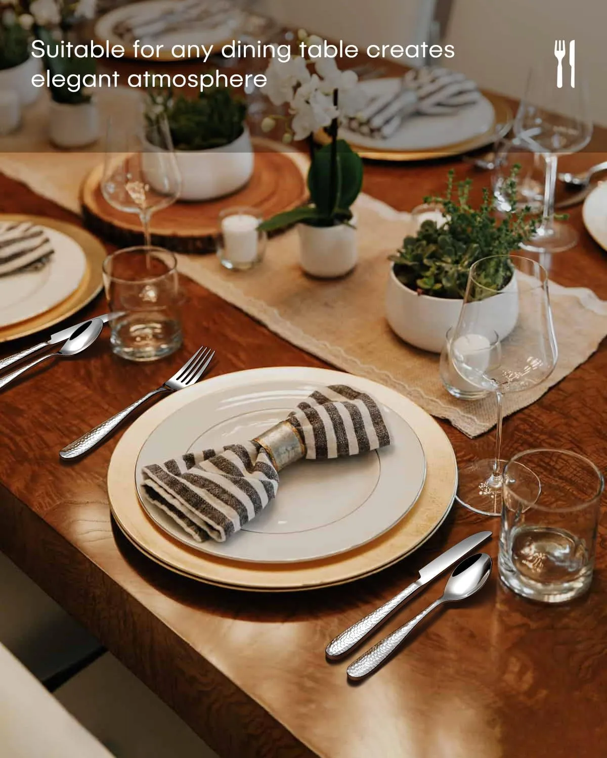 Hammered Silverware Set, Ollex 10-Piece Silver Flatware Set for 2 Mirror Finish Stainless Steel Eating Utensils Sets Include Forks Spoons and Knives Tableware Kitchen Cutlery Sets, Dishwasher Safe