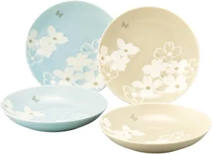 Hanae Mori MB6500-184 Curry Plate, Pasta Plate, Deep Plate, 4 Pieces, Dinnerware Set, Diameter 8.3 x Depth 1.6 inches (21 x 4 cm), Floral Pattern, Dishwasher Safe, Microwave Safe, Tableware, Gift,