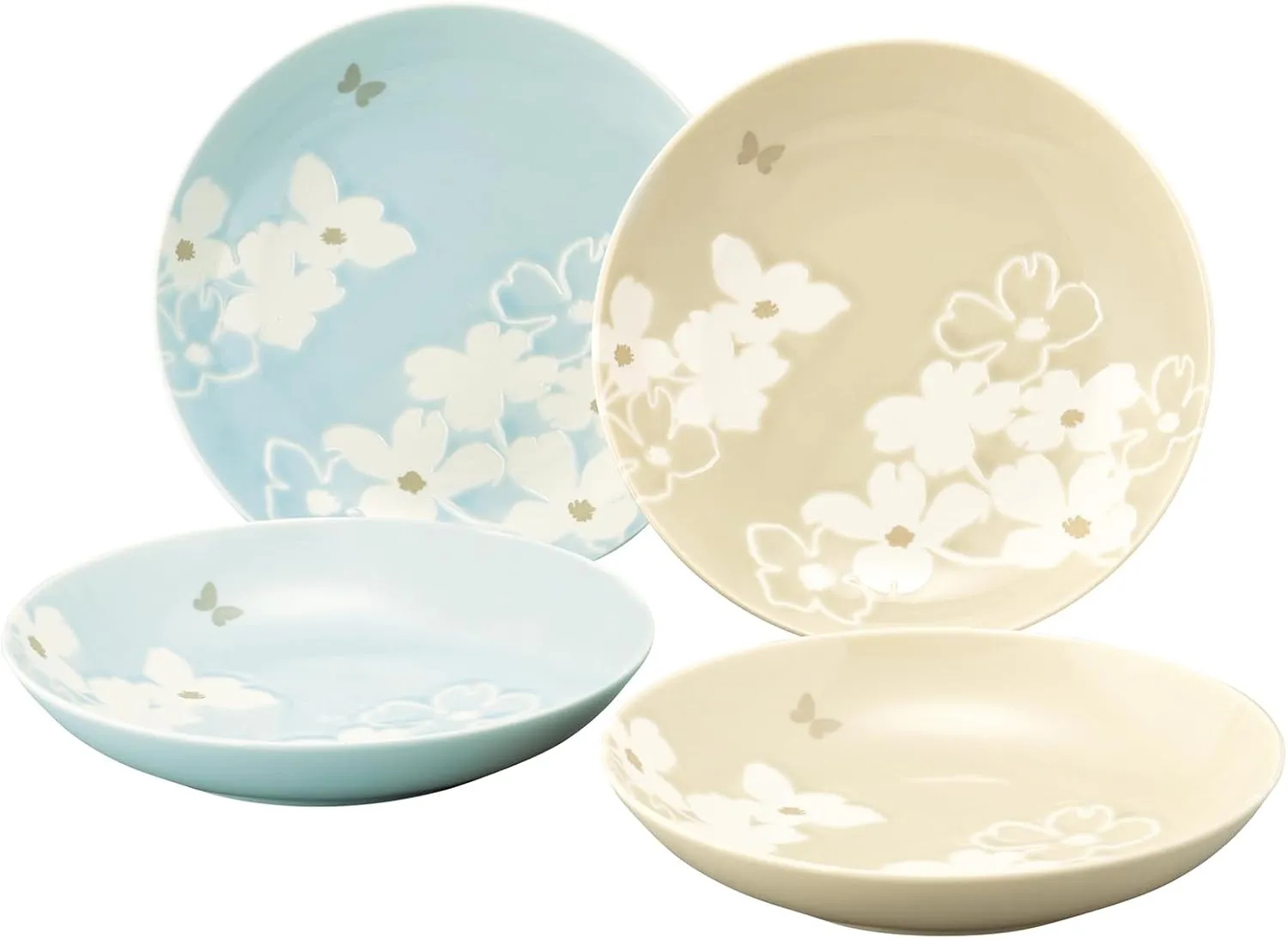 Hanae Mori MB6500-184 Curry Plate, Pasta Plate, Deep Plate, 4 Pieces, Dinnerware Set, Diameter 8.3 x Depth 1.6 inches (21 x 4 cm), Floral Pattern, Dishwasher Safe, Microwave Safe, Tableware, Gift,