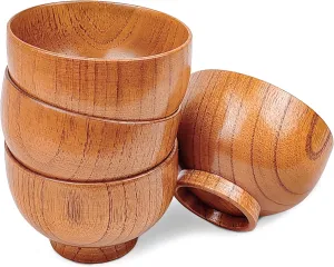 Handmade Wood Bowls, Jujube Wooden Japanese Bowl for Rice, Soup, Dip, Salad, Tea, Decoration 4 Sets (4 Bowls 4.6 IN)