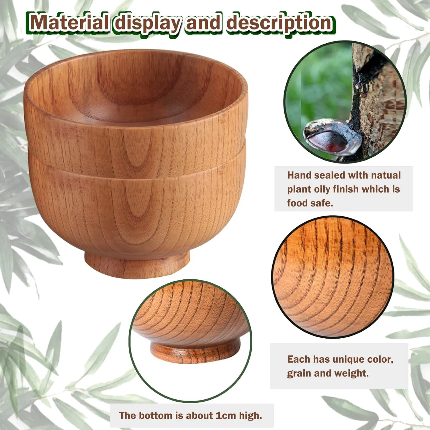 Handmade Wood Bowls, Jujube Wooden Japanese Bowl with Matching Spoon for Rice, Soup, Dip, Salad, Tea, Decoration 4 Sets (4 Bowls 3.8 IN   4 Spoons)