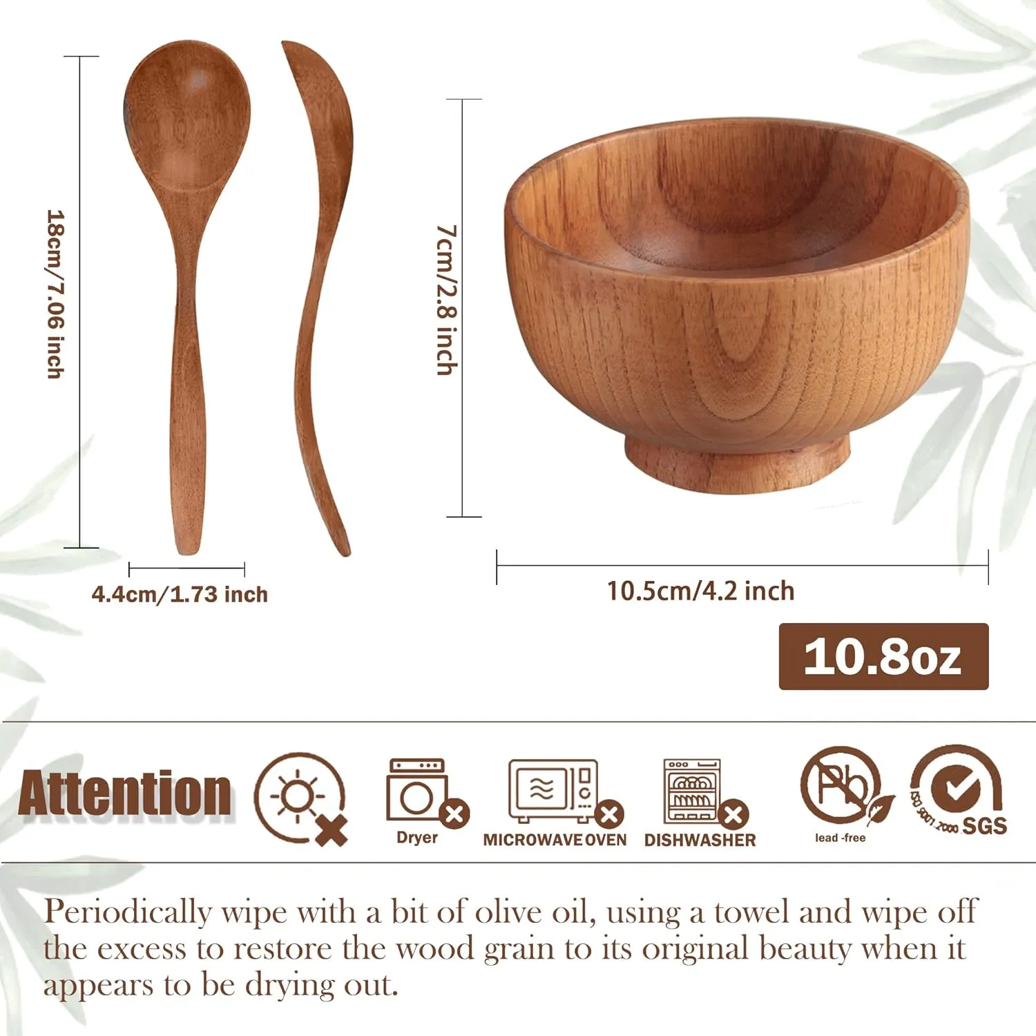 Handmade Wood Bowls, Jujube Wooden Japanese Bowl with Matching Spoon for Rice, Soup, Dip, Salad, Tea, Decoration 4 Sets (4 Bowls 4.2 IN   4 Spoons)