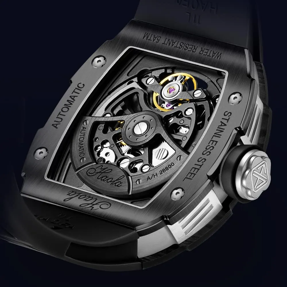 Haofa Automatic Mechanical Watch for Men - 3D Planet Interstellar Hollow Design, Carbon Fiber Bezel, Sapphire, Waterproof, Luminous - Business Casual Mens Timepiece 1971