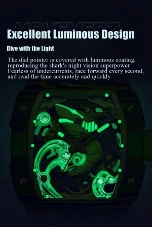Haofa Automatic Mechanical Watch for Men 3D Shark Hollow Watch Carbon Fiber Bezel Sapphire Waterproof Luminous Mens Watch Business Casual 1990