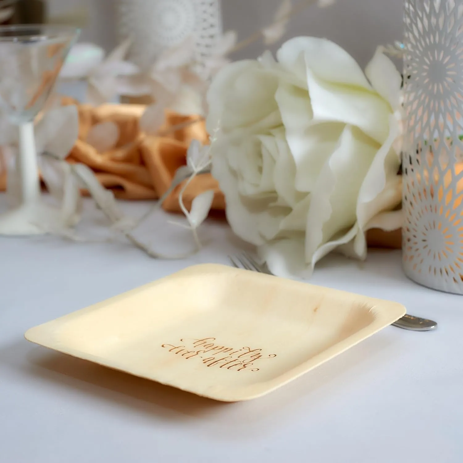 Happily Ever After Disposable Wedding Plates – Rustic, Compostable Alternative to Plastic Plates for Wedding Receptions, Engagement Parties, and Rehearsal Dinners (Appetizer, 50-Pack)