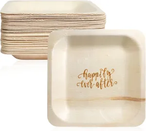 Happily Ever After Disposable Wedding Plates – Rustic, Compostable Alternative to Plastic Plates for Wedding Receptions, Engagement Parties, and Rehearsal Dinners (Appetizer, 50-Pack)