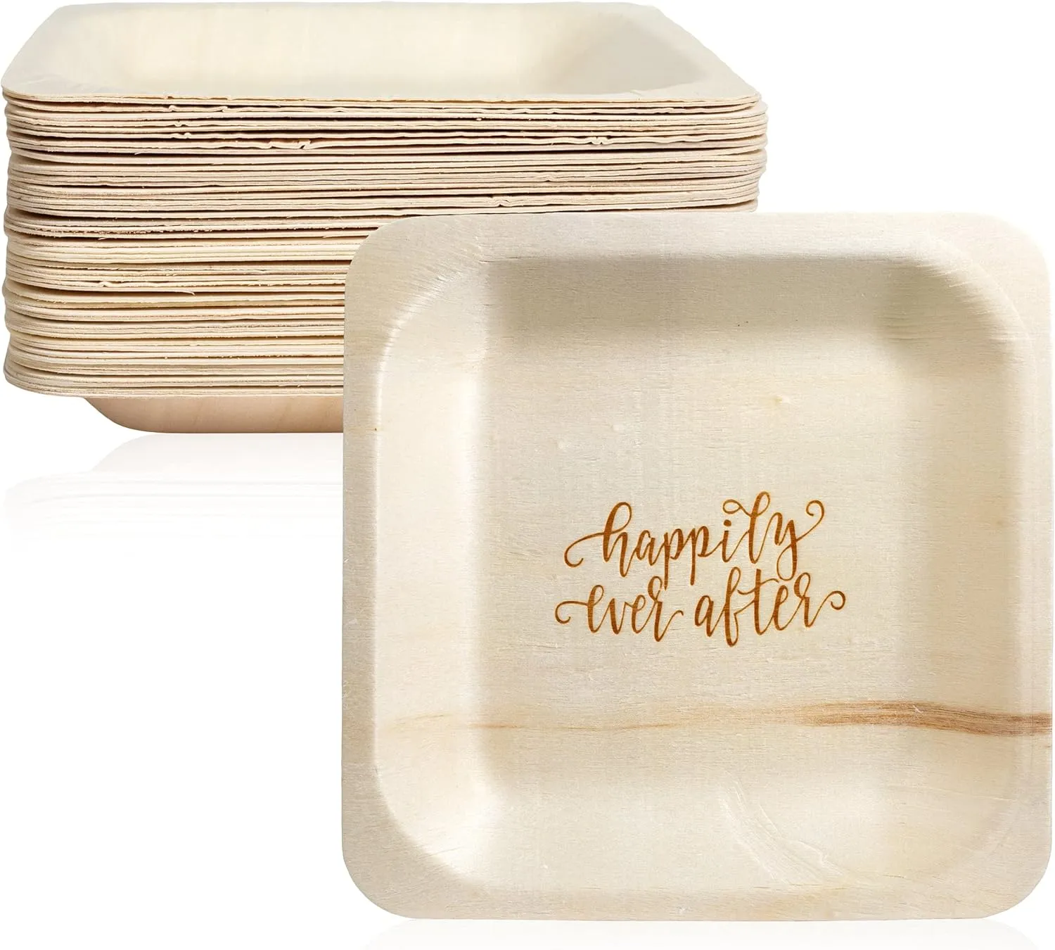Happily Ever After Disposable Wedding Plates – Rustic, Compostable Alternative to Plastic Plates for Wedding Receptions, Engagement Parties, and Rehearsal Dinners (Appetizer, 50-Pack)
