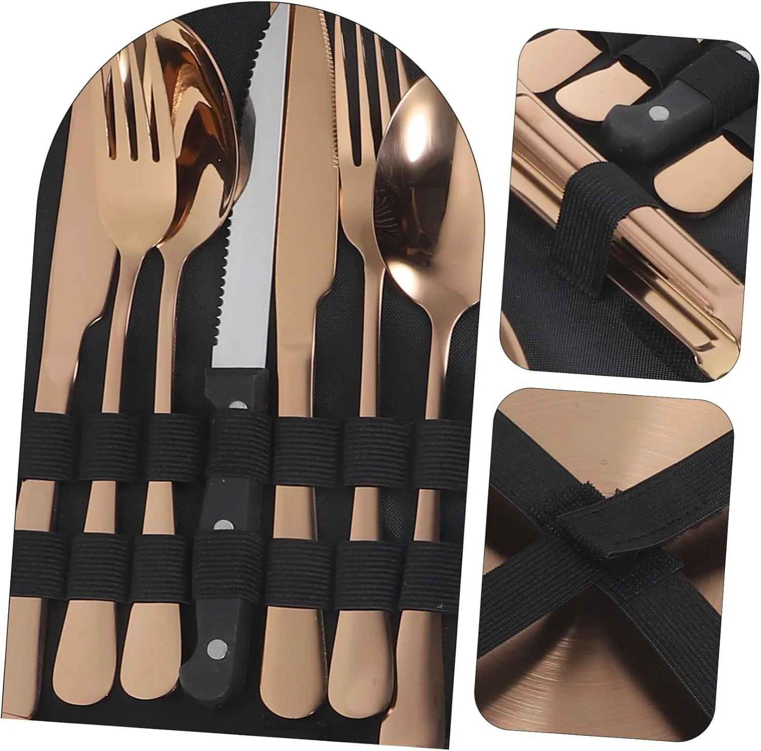 Happyyami 1 Set Stainless Steel Camping Utensil Travel with Ergonomic Design Portable Storage Bag for Outdoor Dining and Picnics