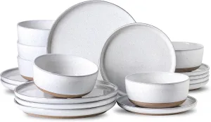 Hasense Plates and Bowls Sets, 18 Pieces Modern Porcelain Dishes Sets Service for 6, Stoneware Dinnerware Sets with Speckled Pattern, Scratch Resistant Microwave and Dishwasher Safe, White