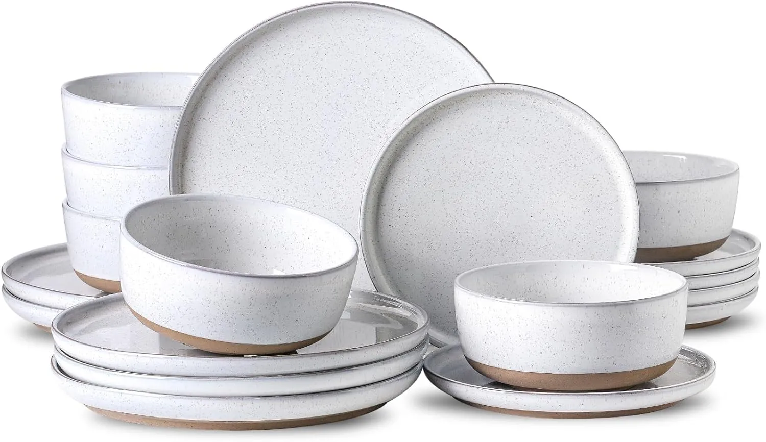 Hasense Plates and Bowls Sets, 18 Pieces Modern Porcelain Dishes Sets Service for 6, Stoneware Dinnerware Sets with Speckled Pattern, Scratch Resistant Microwave and Dishwasher Safe, White