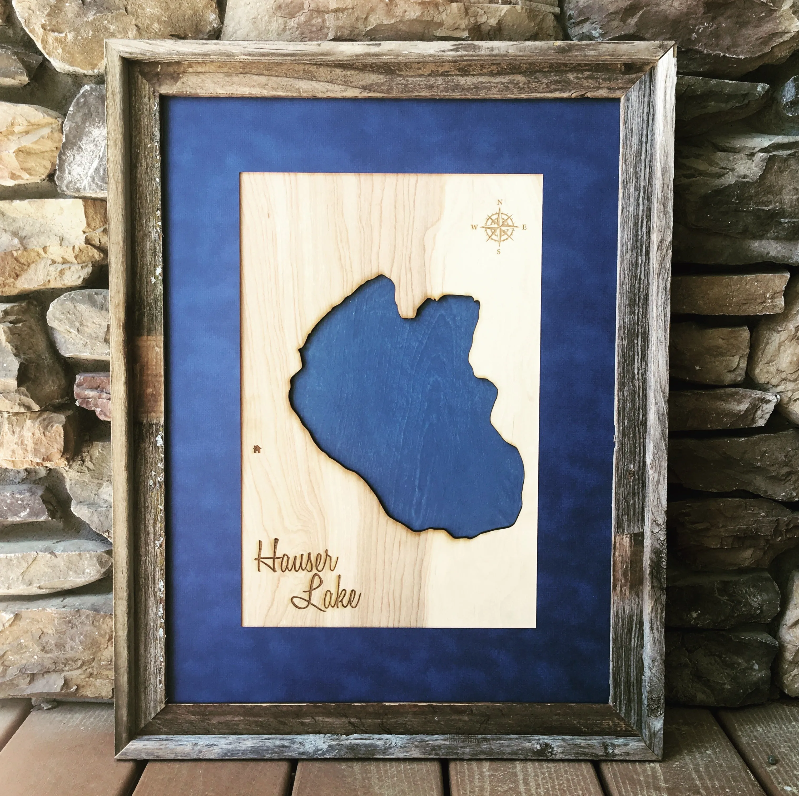 Hauser Lake, Idaho - Custom Engraved 3-D Wood Map Wall Hanging